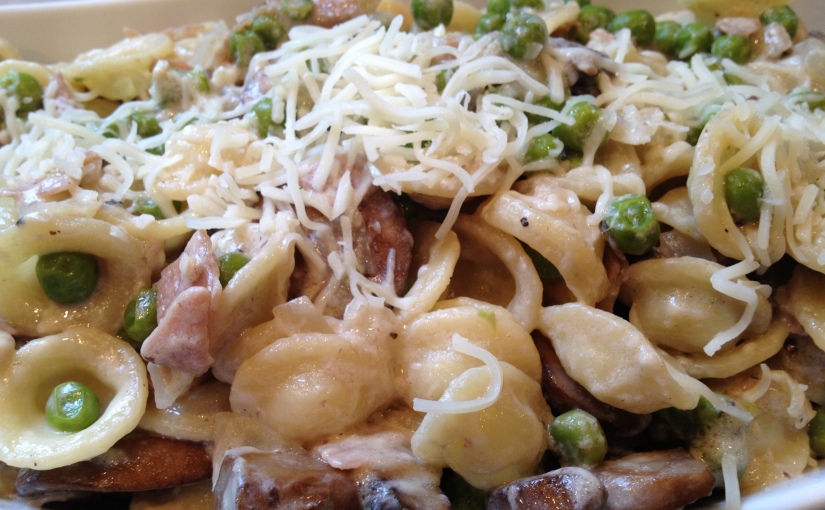 Orecchiette Pasta with Ham, Mushrooms and Peas