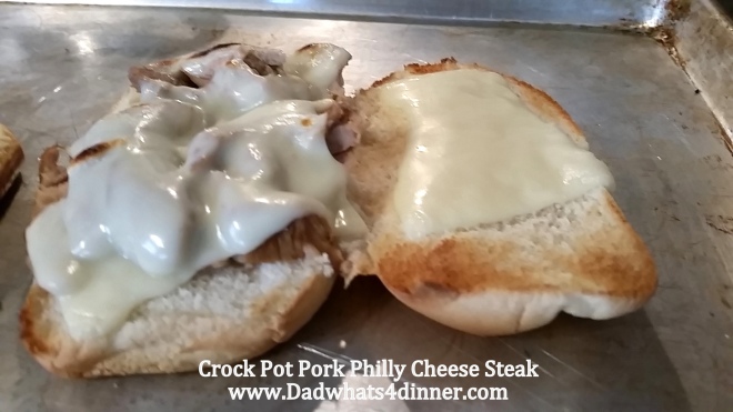 Crock Pot Pork Philly Cheese Steak is a simple, seven ingredient crock pot recipe. Perfect for your busy weeknight dinner.